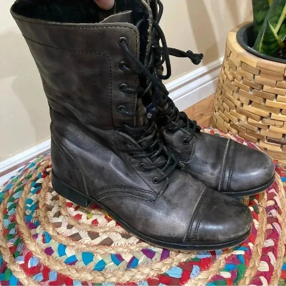 All Saints Shoes - All Saints Distressed Military Moto Combat Lace up Boots